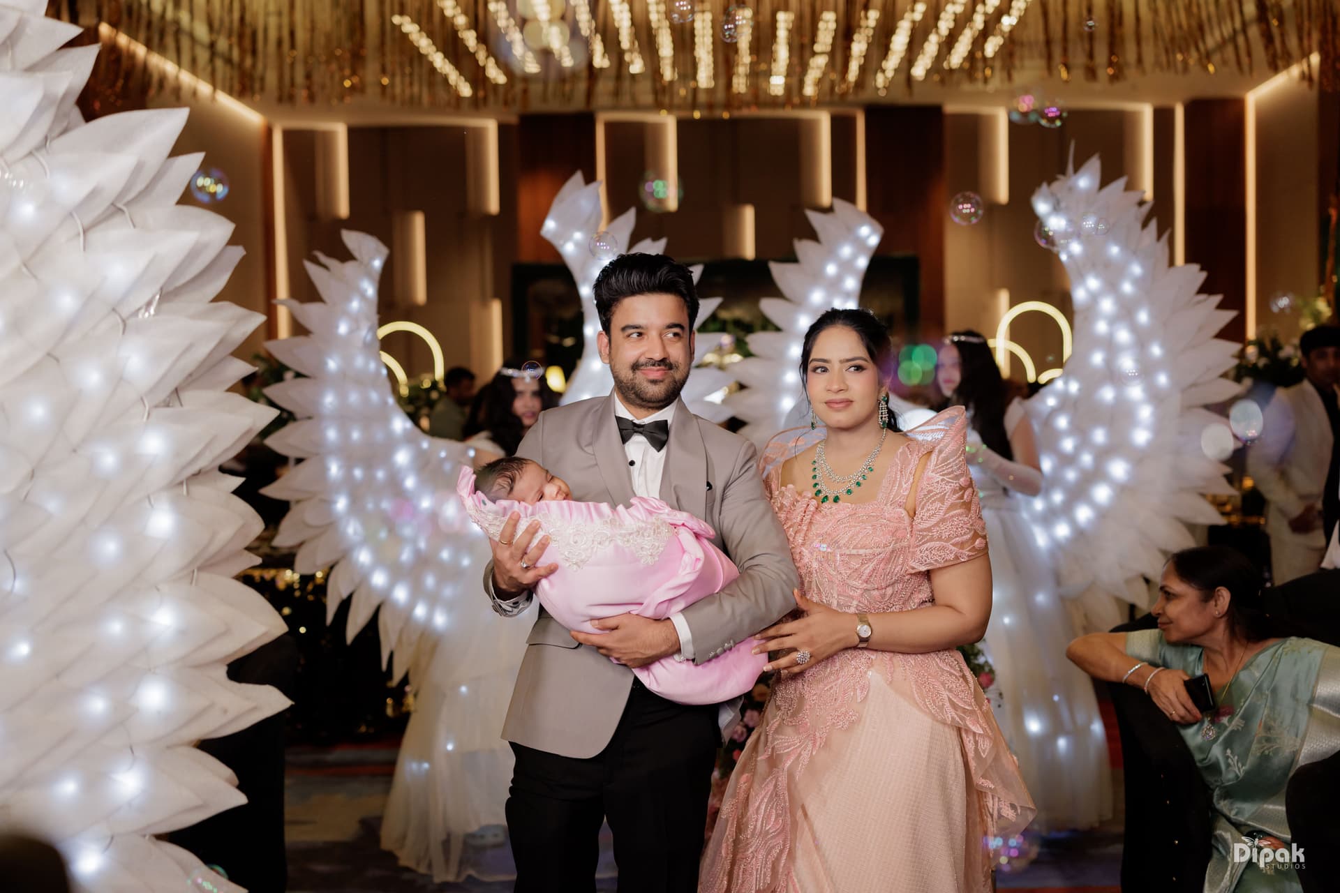 Guests gathered at a warm evening event
