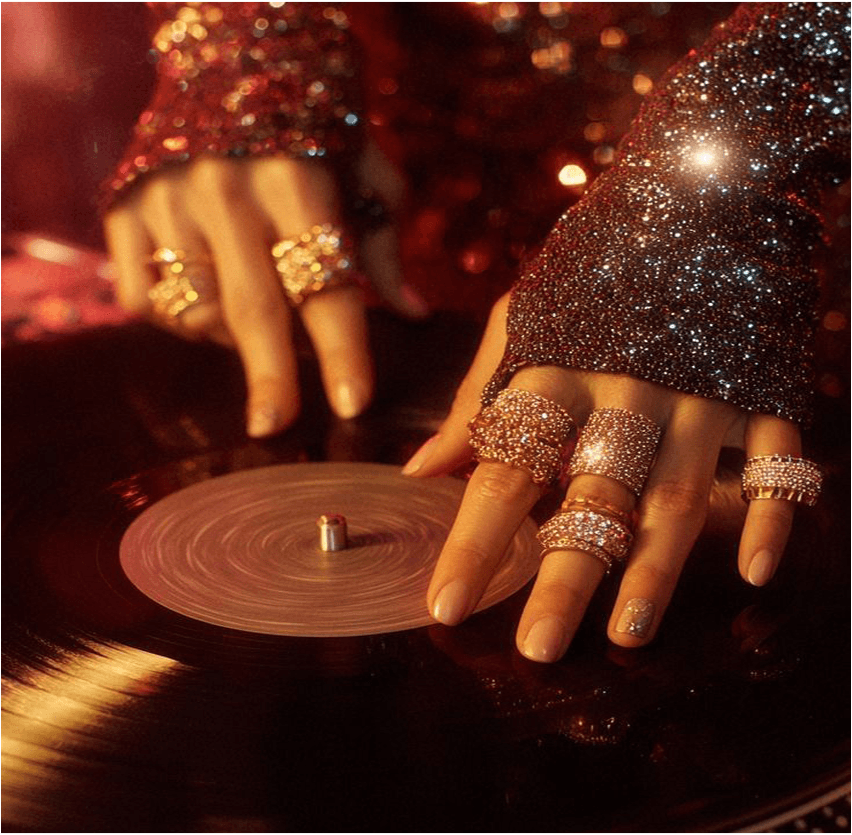 Celebration detail with rings and sequins