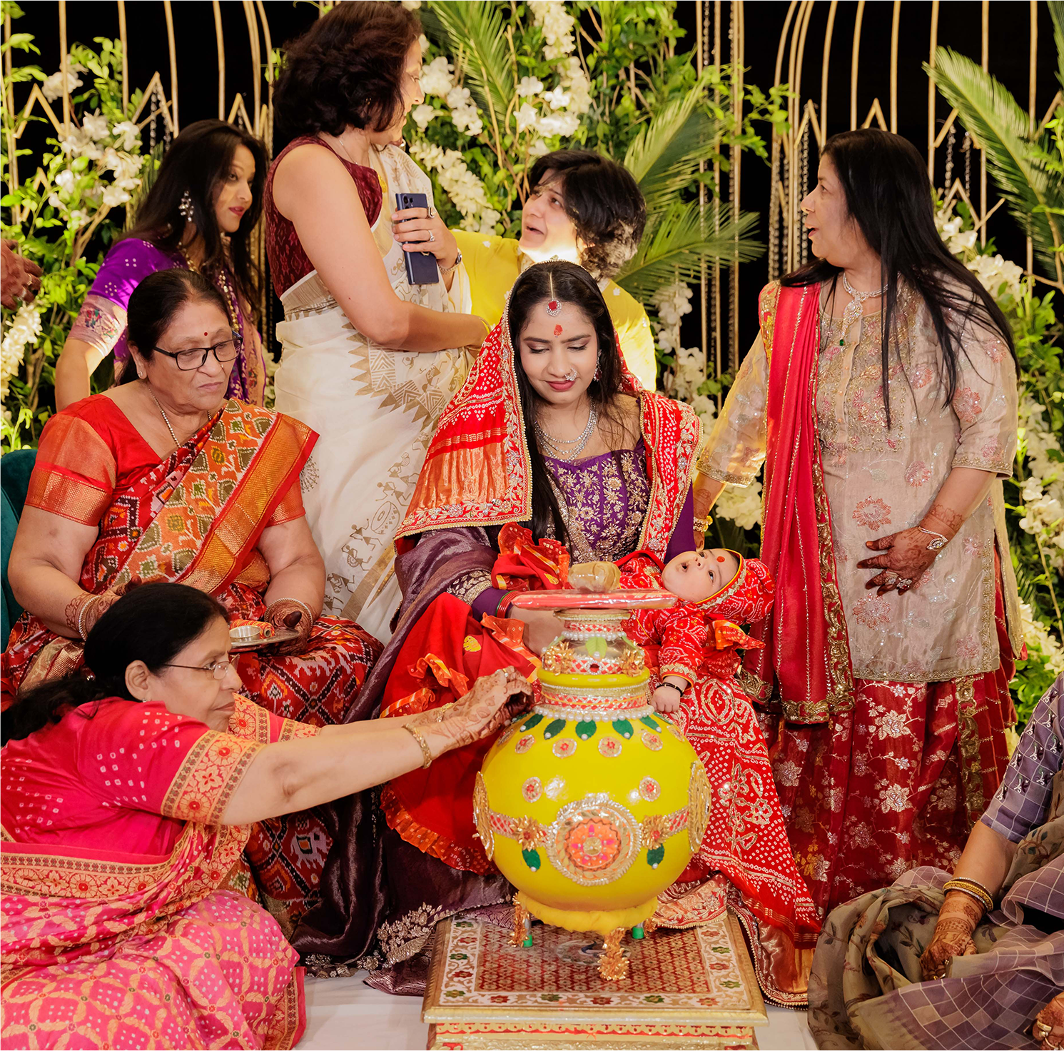 Family blessing ceremony at a traditional Indian wedding